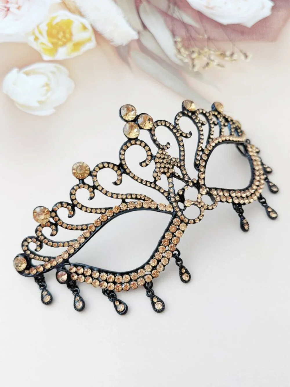 Champagne Masquerade Mask, Crystal Eye Mask, Prom Ball Mask, Mardi Gras Mask